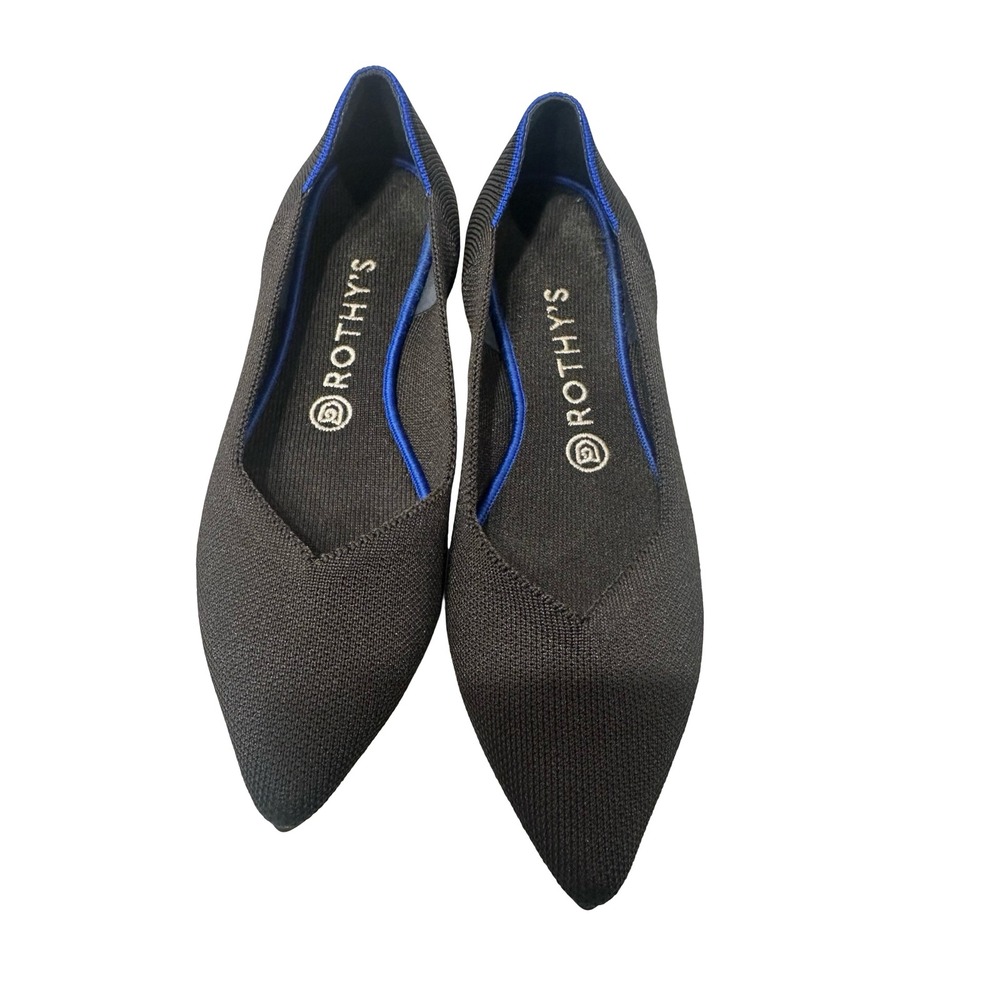 Rothy's Black Flats with Blue Trim